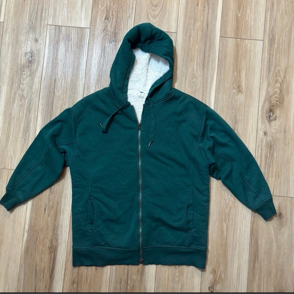 Old Navy sherpa-lined full-zip hoodie in a dark green color Men's Small